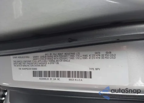 2006 Subaru Outback 2.5I Limited z USA, uszkodzony, nr VIN 4S4BP62C567358883